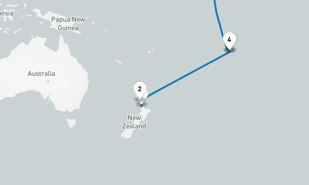 20 days, one-way from Auckland to Los Angeles 21日間