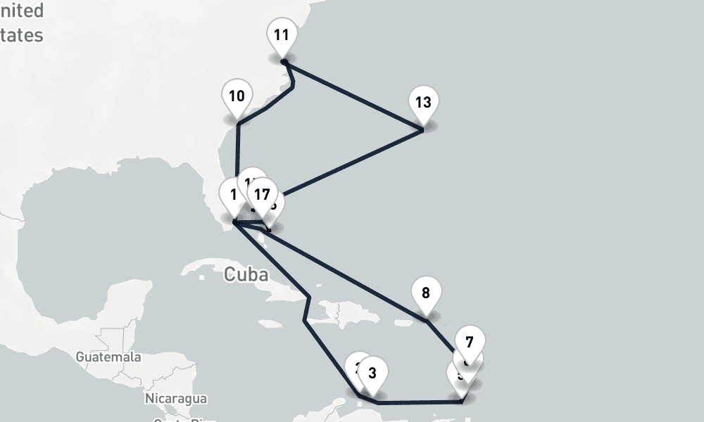 26 days, round-trip Antilles Atlantic Gems Miami to Miami 27日間