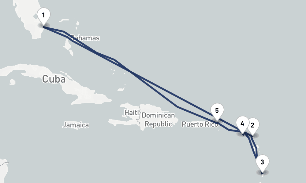 9 days, round-trip Antigua, St. Lucia, St. Kitts, St. Thomas 10日間