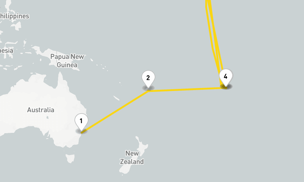 22 days, one-way from Sydney to San Francisco 23日間