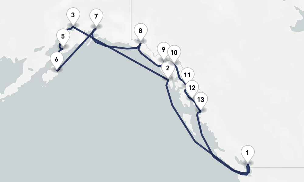 18 days, round-trip Great Bear Rainforest And Alaska Explorer 19日間
