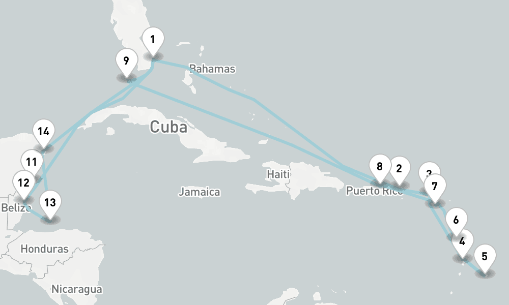 22 days, round-trip Cruise Caribbean Intensive Cruise Sint Maarten, Barbados Cozumel 23日間