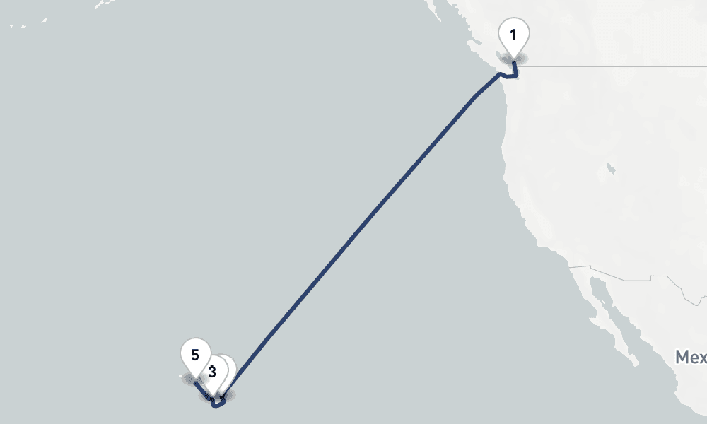 9 days, one-way from Vancouver to Honolulu 10日間