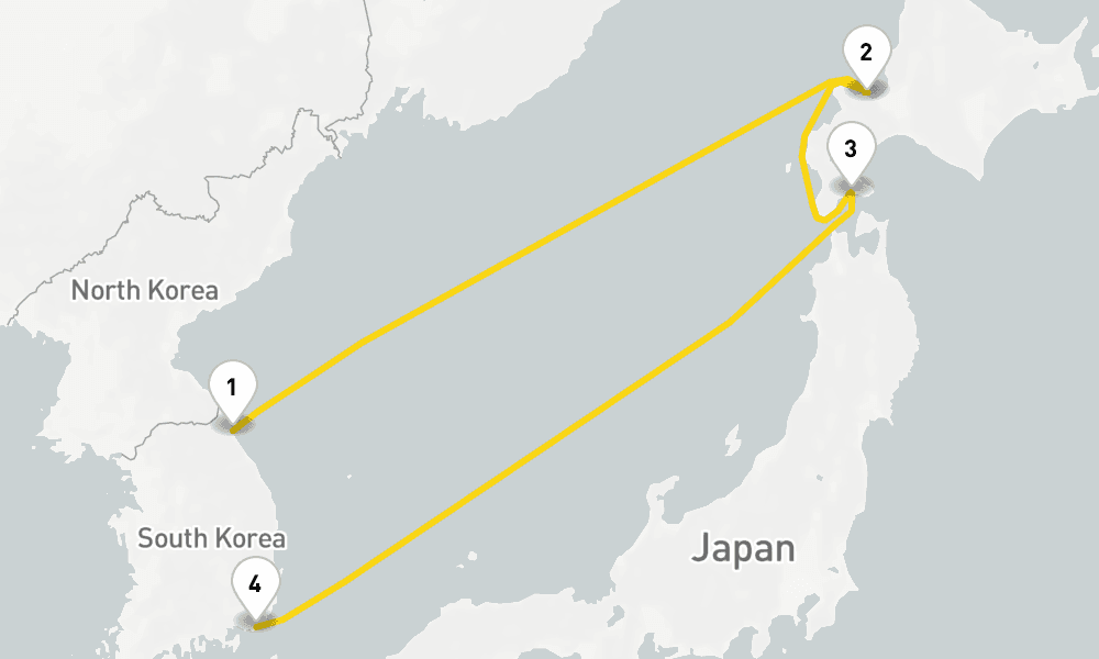 5 days, one-way from Sokcho to Busan 6日間