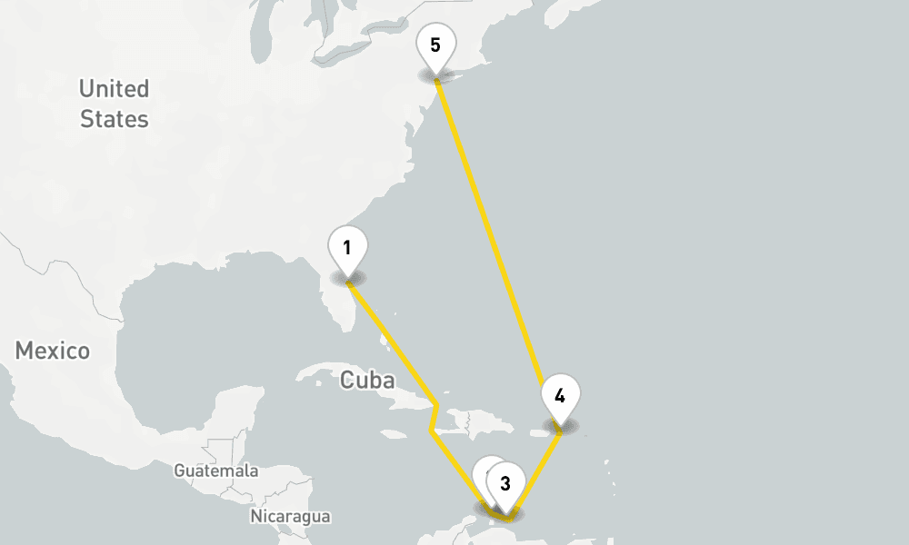 11 days, one-way from Port Canaveral to New York 12日間