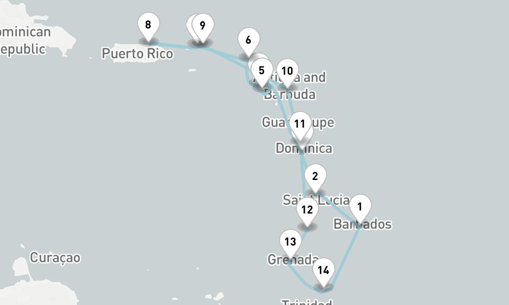 15 days, round-trip Cruise Southern Caribbean Cruise Dominica, Bequia Grenada 16日間