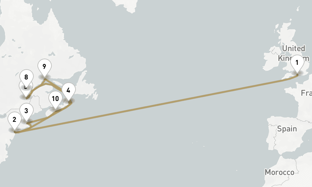 22 days, one-way from Southampton to New York 23日間