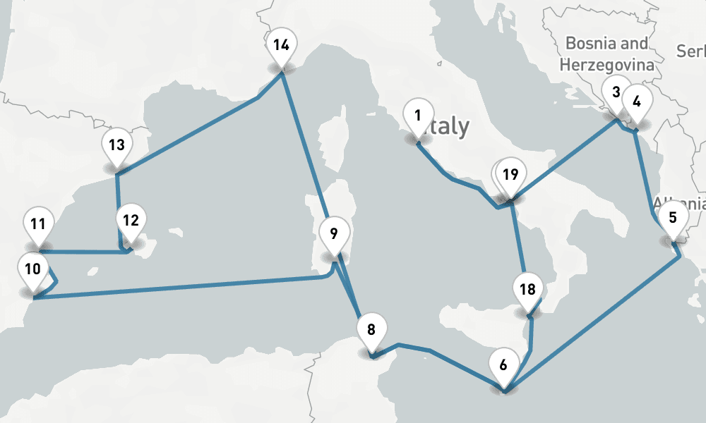 23 days, round-trip Europe Mediterranean - Civitavecchia Rome To Civitavecchia Rome 24日間