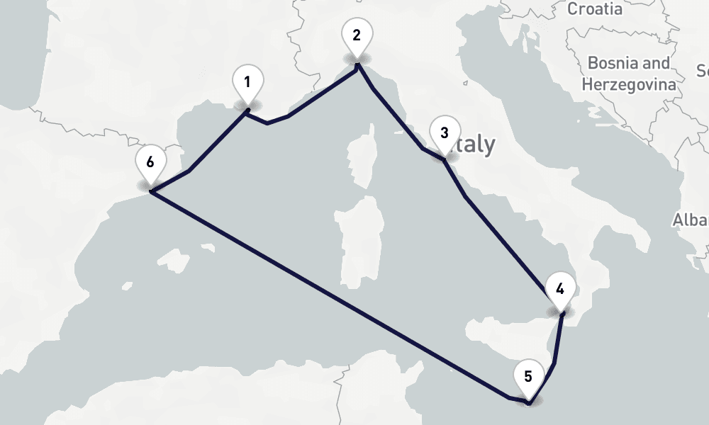 7 days, round-trip Mediterranean 8日間