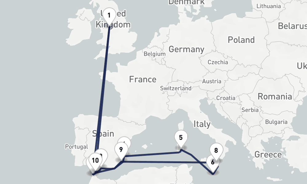 19 days, round-trip Mediterranean Islands, Harbours Coastlines 20日間