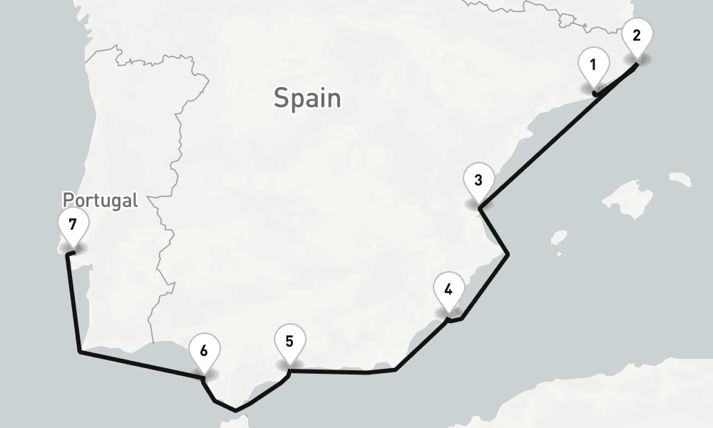 7 days, one-way from Barcelona to Lisbon 8日間