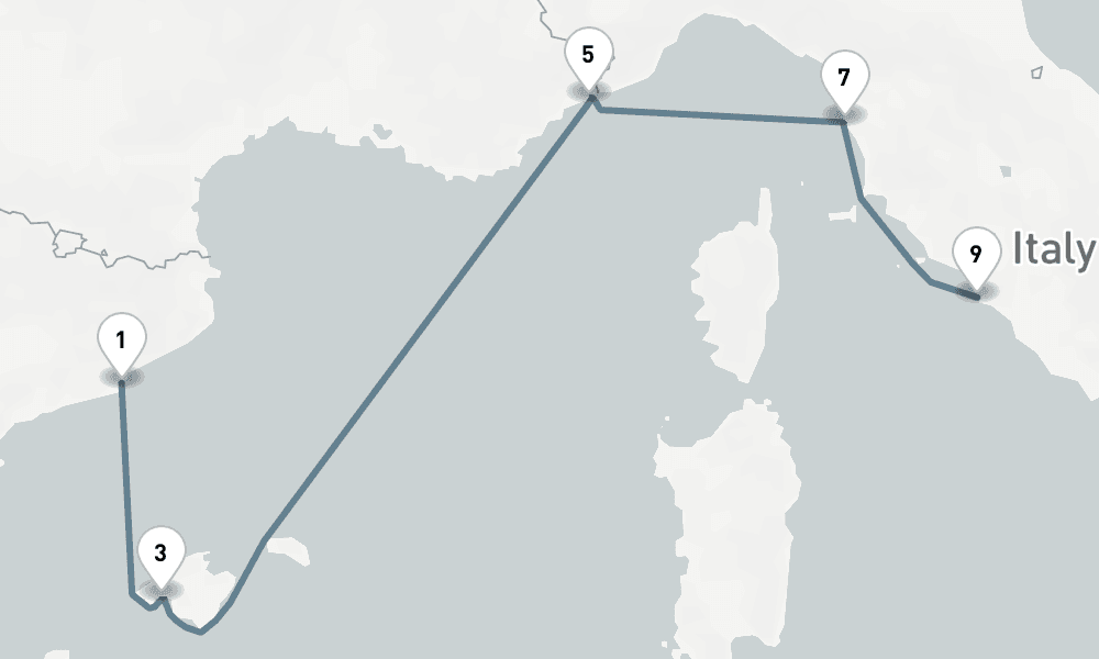 11 nights / 12 days, one-way from Barcelona to Civitavecchia (Rome, Italy)