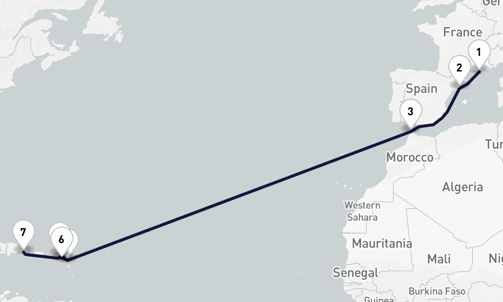15 days, one-way from Marseille to La Romana 16日間