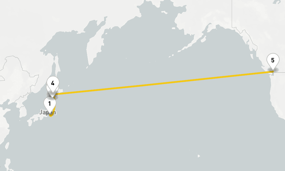 15 days, one-way from Yokohama to Vancouver 16日間