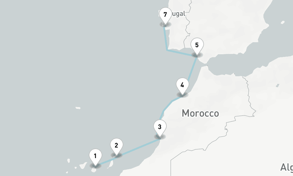 7 nights / 8 days, one-way from Las Palmas (Gran Canaria, Canary Islands) to Lisbon
