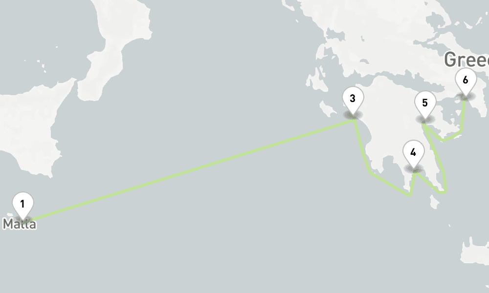 7 nights / 8 days, one-way from Valletta to Piraeus (Athens, Greece)