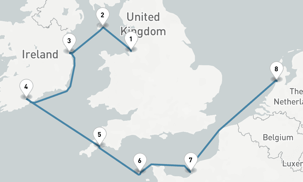 8 days, one-way from Liverpool to IJmuiden 9日間