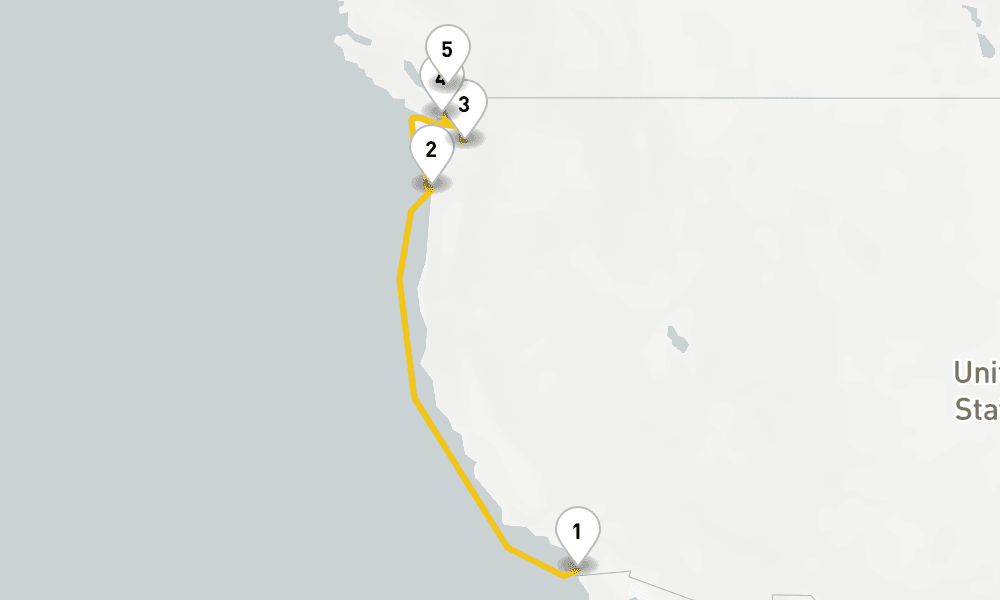 7 days, one-way from San Diego to Vancouver 8日間