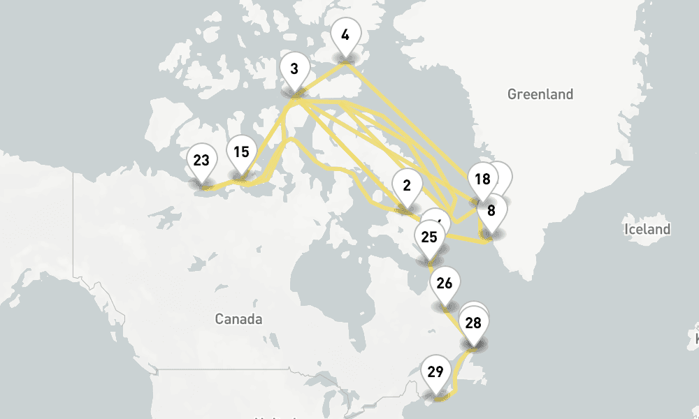 44 days, one-way from Kangerlussuaq to Halifax 45日間
