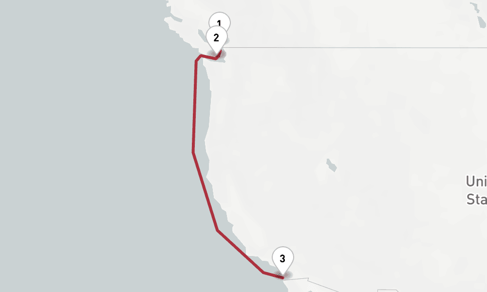 5 days, one-way from Vancouver to San Diego 6日間