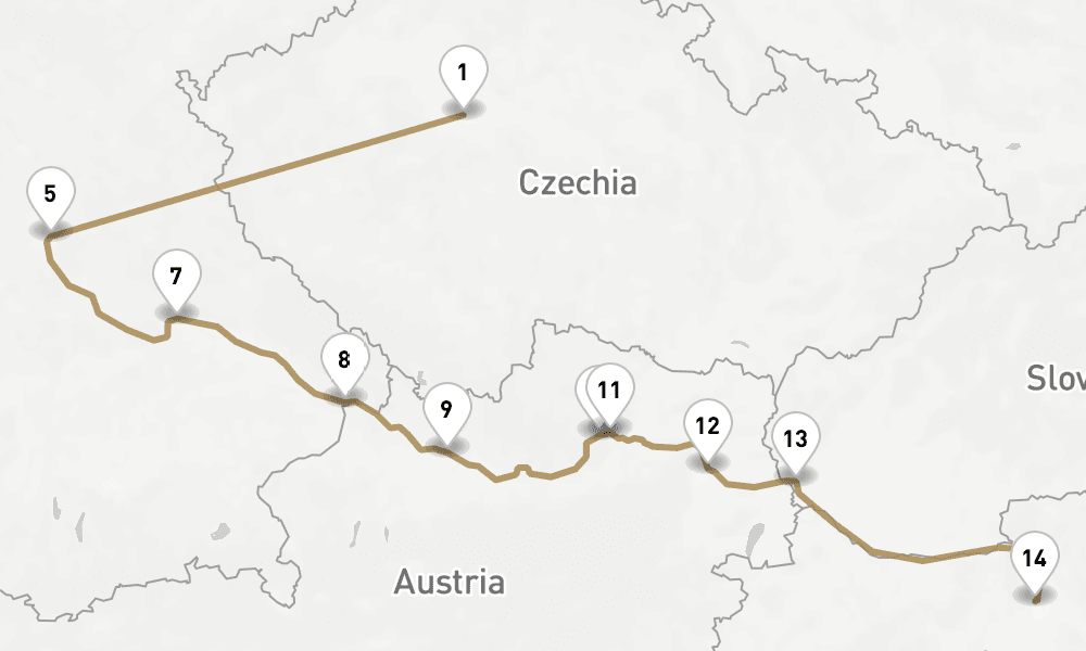 12 nights / 13 days, one-way from Prague (Czech Republic) to Budapest