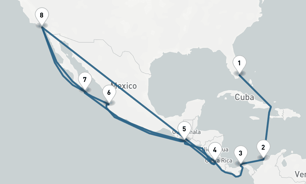 15 days, one-way from Miami to Los Angeles 16日間
