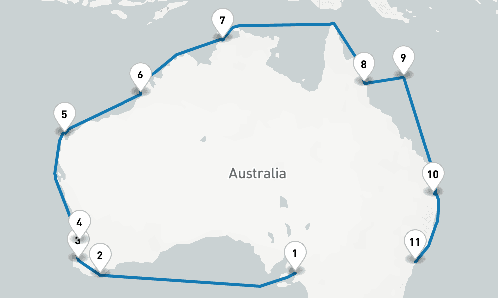 22 days, one-way from Adelaide to Sydney 23日間