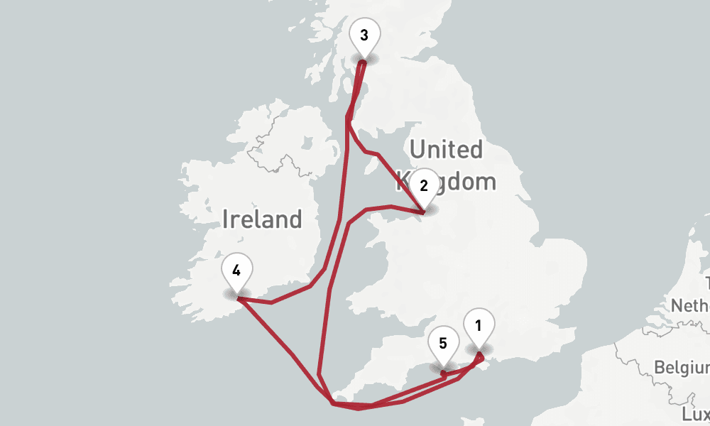 7 days, round-trip British Isles Cruise From Southampton 8日間