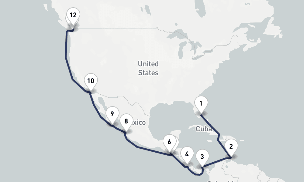 21 days, one-way from Fort Lauderdale to Vancouver 22日間