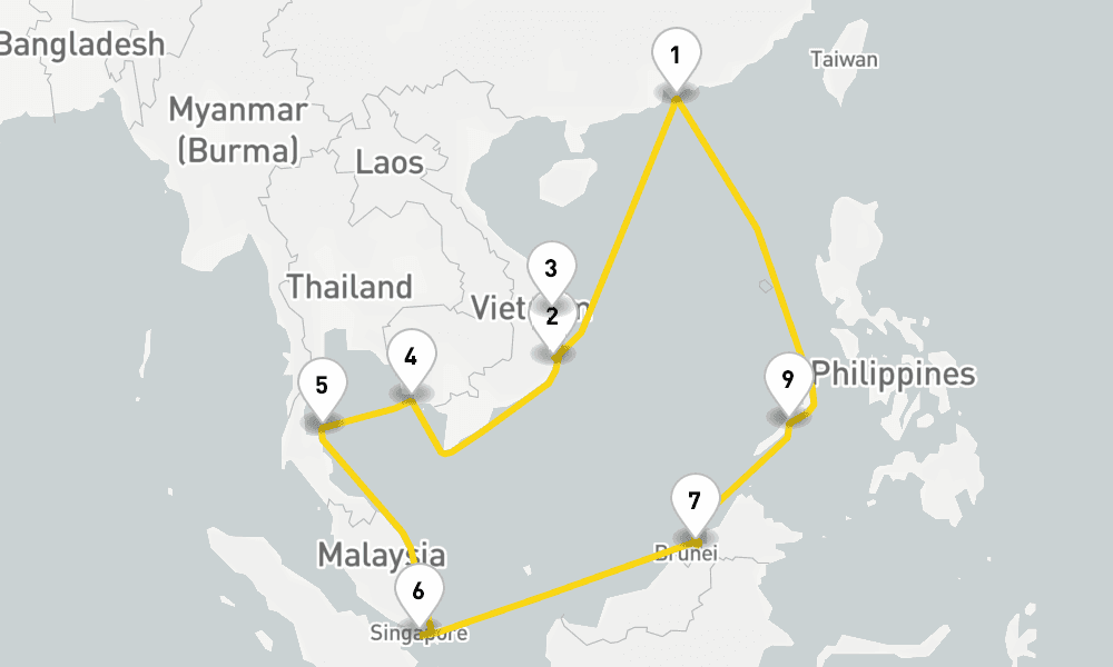 15 days, round-trip Asia from Hong Kong China 16日間