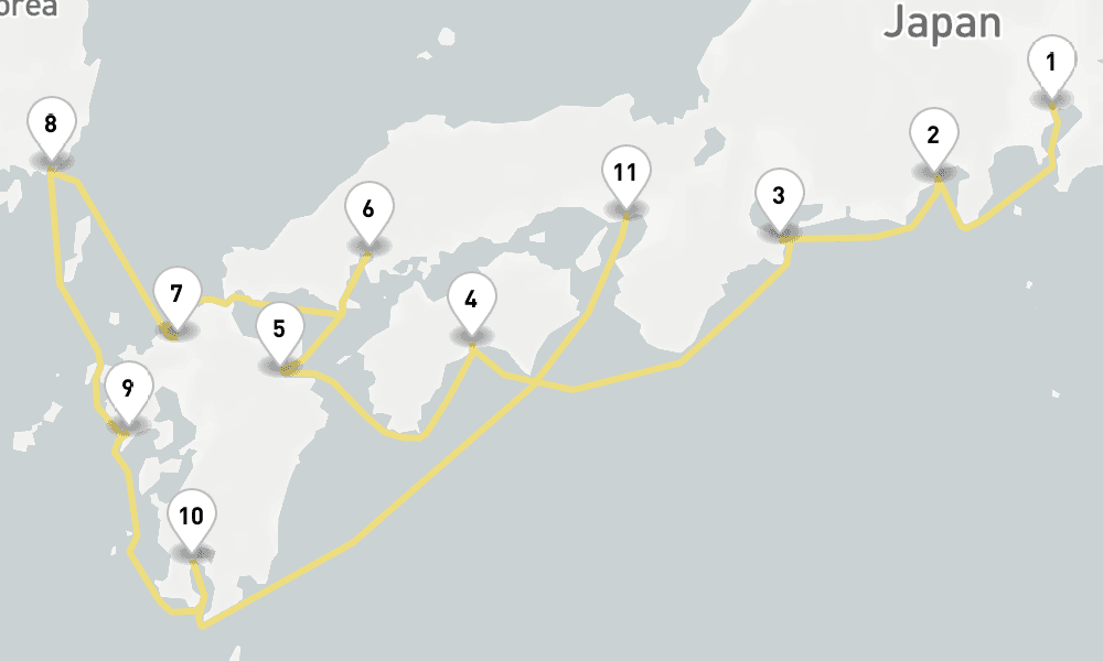 12 days, one-way from Tokyo to Kobe-Osaka 13日間