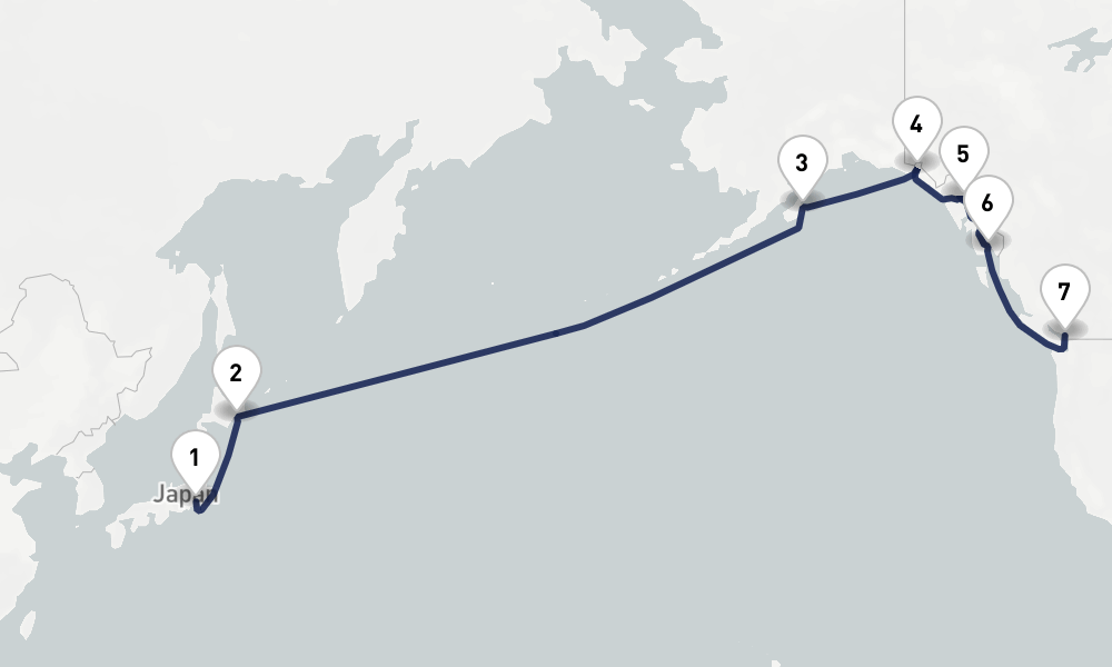 14 days, one-way from Tokyo to Vancouver 15日間