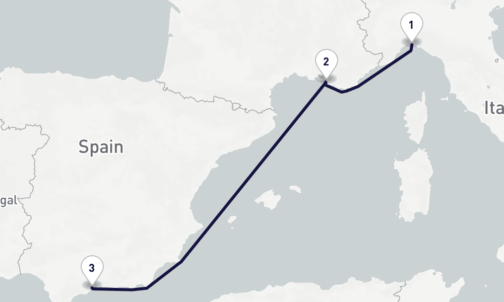 3 days, one-way from Genoa to Malaga 4日間