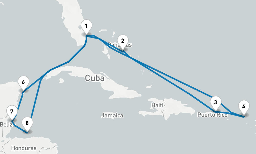 14 days, round-trip EasternWestern Caribbean Adventurer 15日間