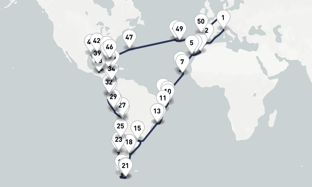 101 days, one-way from Savona to Hamburg 102日間