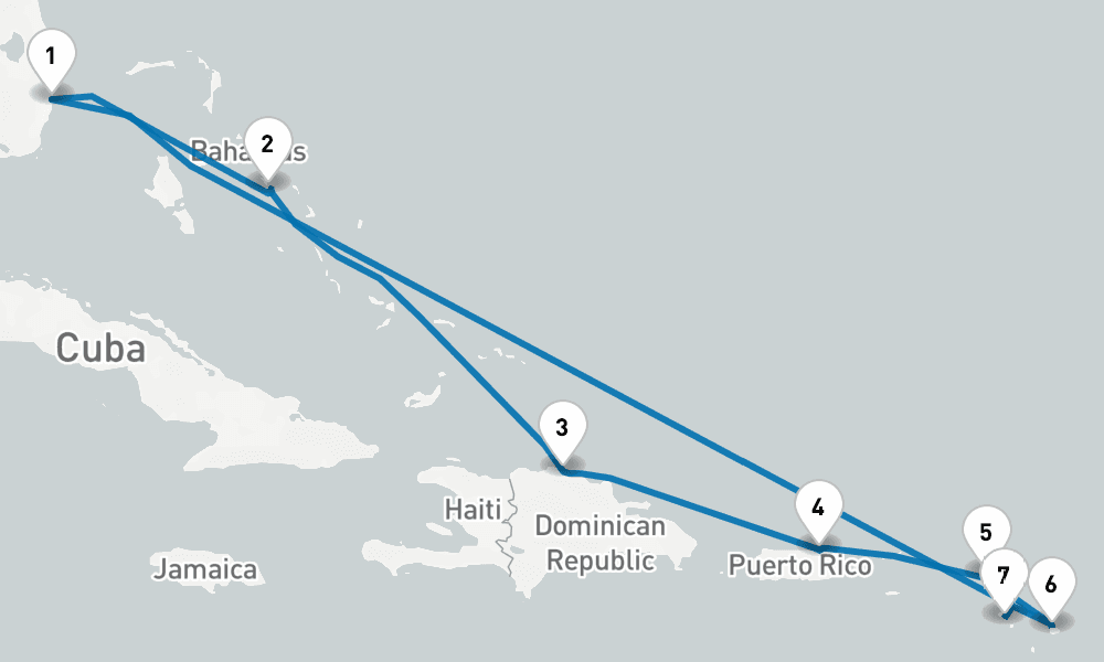 10 days, round-trip Eastern Caribbean with St. Kitts Holiday 11日間
