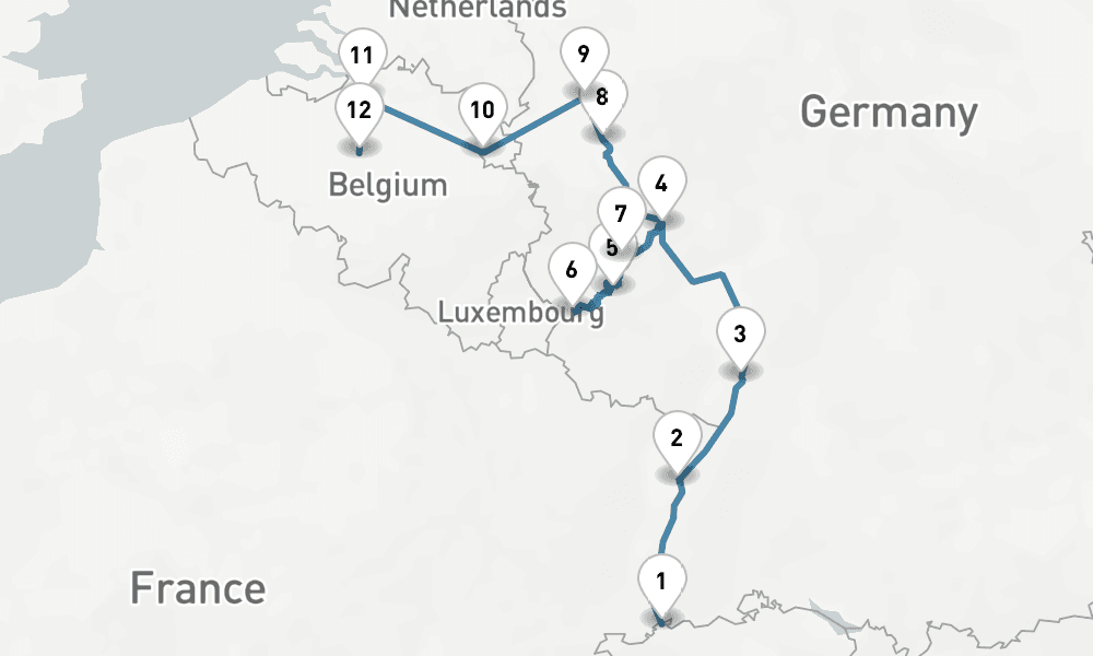 14 days, one-way from Basel to Brussels 15日間