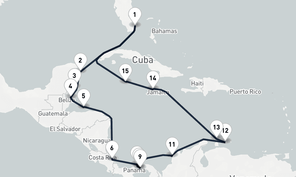 20 days, round-trip Coastal Calm Coconuts Miami to Miami 21日間
