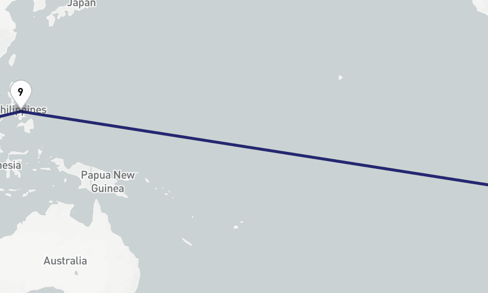 18 days, one-way from Colon to Valparaiso-Santiago 19日間