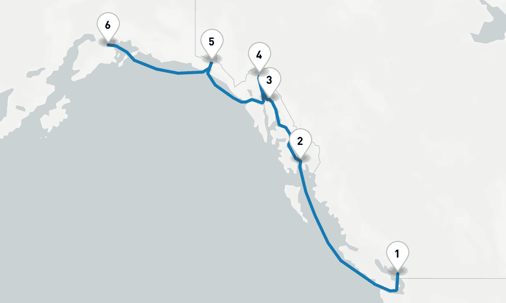 7 days, one-way from Vancouver to Whittier 8日間