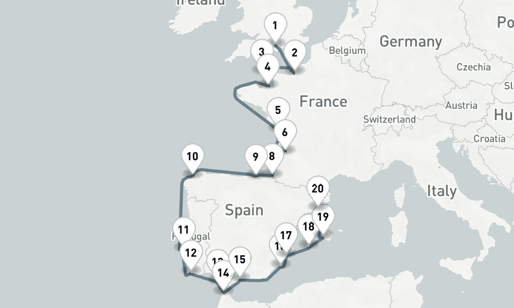 23 days, one-way from Southampton to Barcelona 24日間