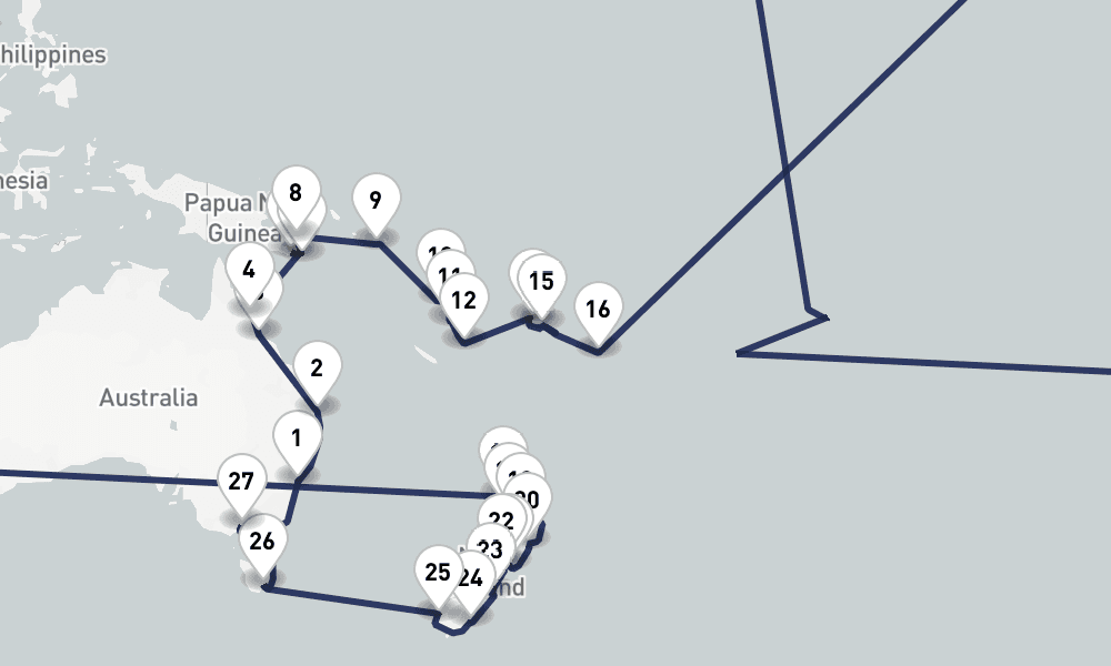 40 days, round-trip Fiji, South Pacific And New Zealand 41日間