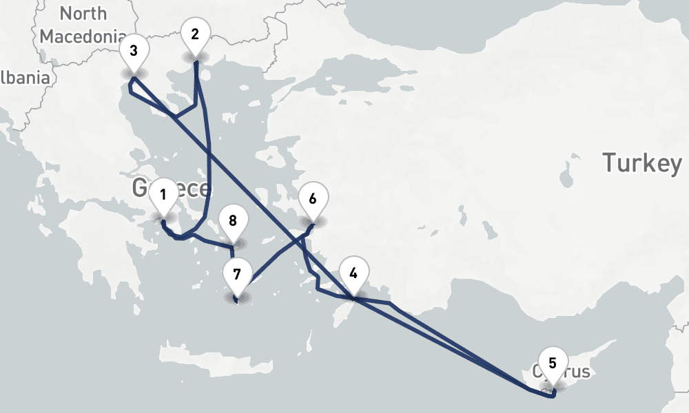 10 days, round-trip Greece, Turkey Cyprus 11日間