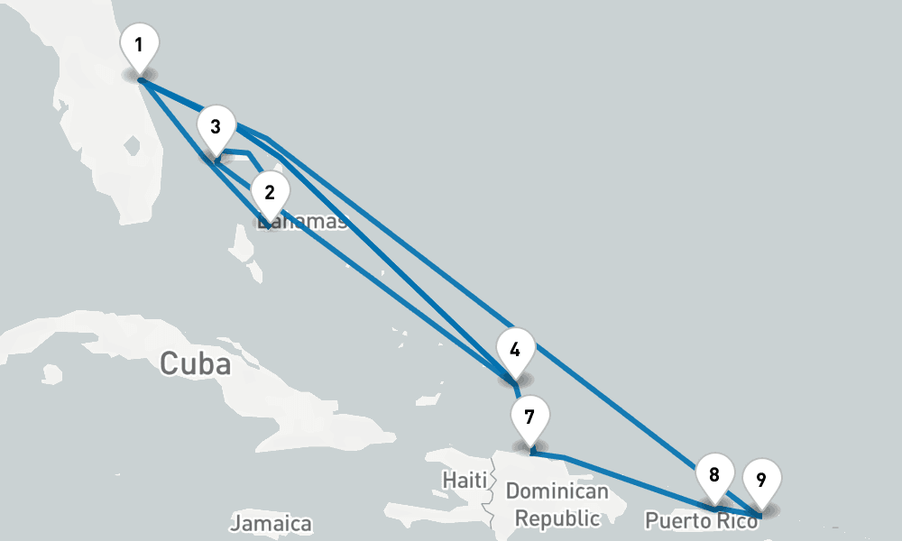 14 days, round-trip Eastern Caribbean Adventurer Holiday 15日間