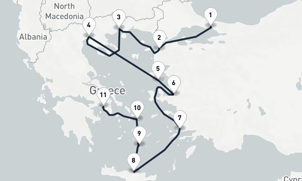 10 days, one-way from Istanbul to Piraeus-Athens 11日間