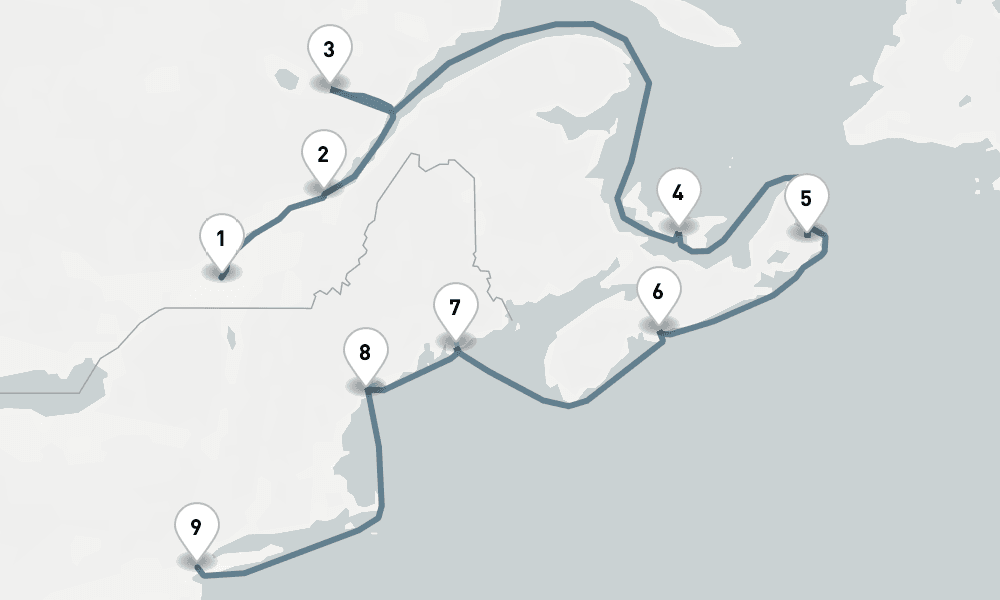 11 days, one-way from Montreal to New York 12日間