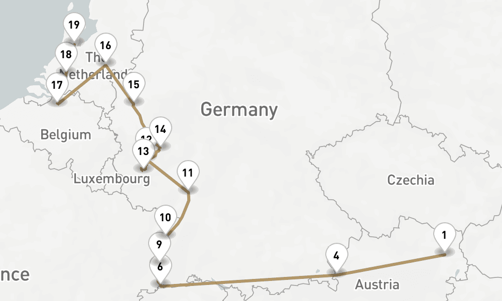 28 days, one-way from Vienna to Amsterdam 29日間