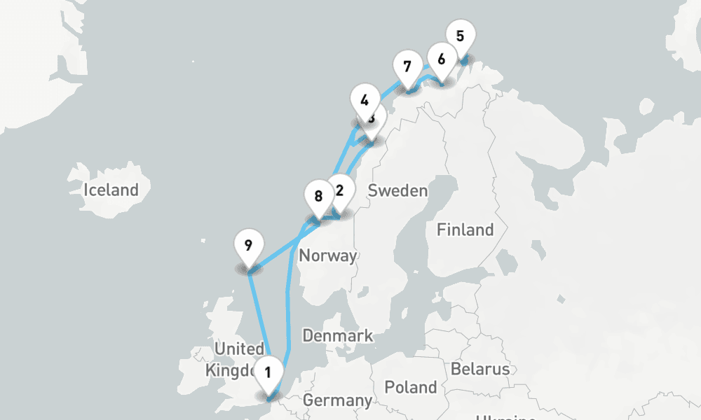 17 nights / 18 days, Dover (England) Round trip