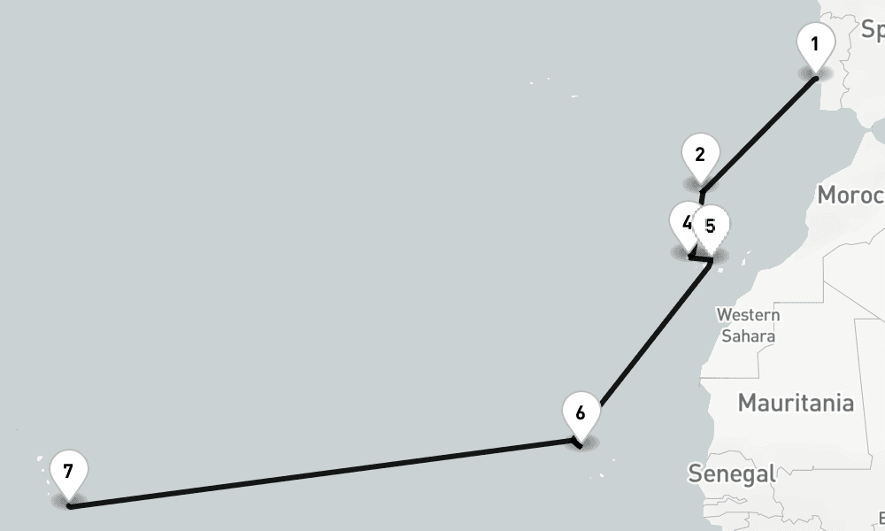 14 days, one-way from Lisbon to Bridgetown 15日間