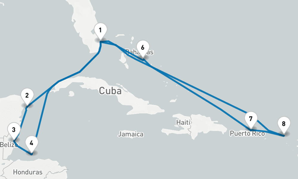 14 days, round-trip EasternWestern Caribbean Adventurer 15日間
